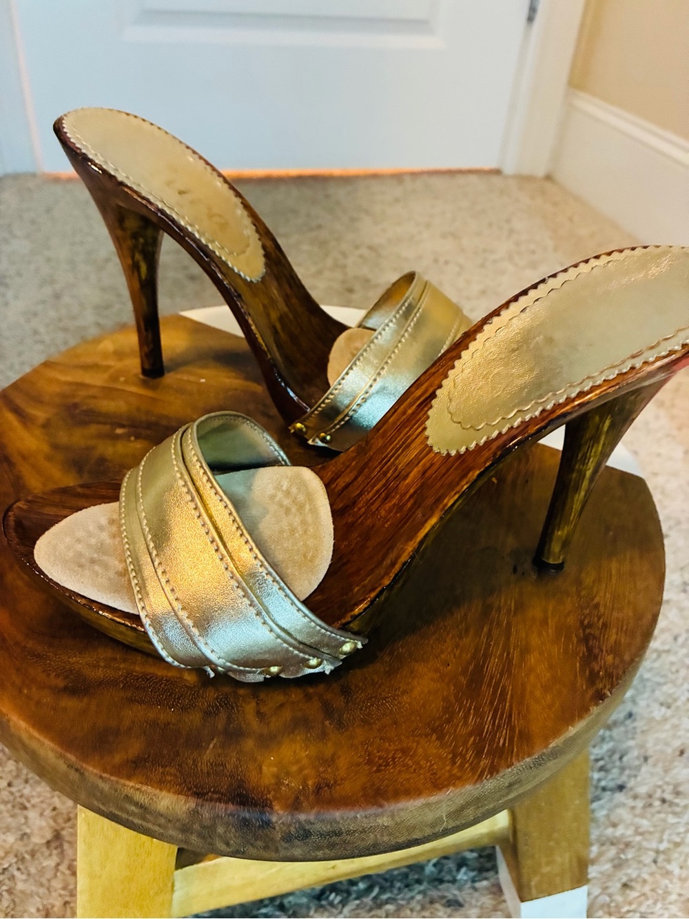 Source Unknown Metallic Gold High Heel Slide Sandals